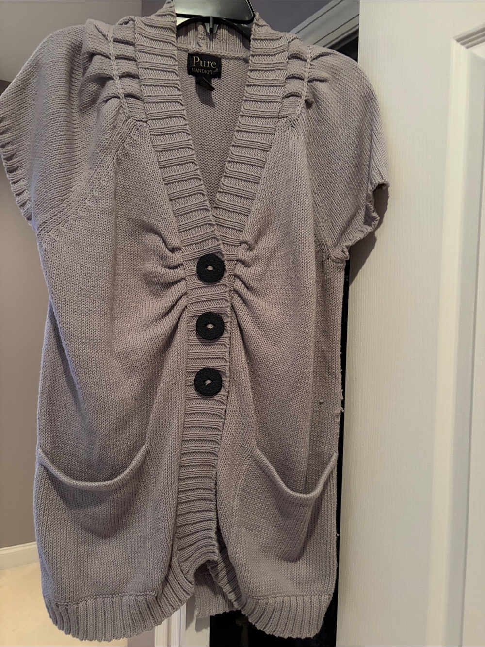 Pure Handknit Gray Button-Front Long Cardigan Sweater